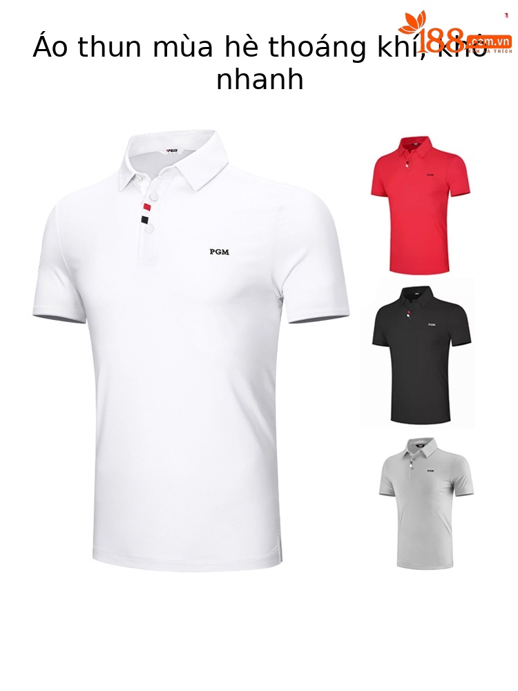 Áo thun golf nam ngắn tay vải polyester co giãn nhanh khô — Thanh lý-dải màu đen, Áo tay ngắn màu cam thông quan, Thanh lý-màu xanh kim cương in tay ngắn, YF441-màu đỏ