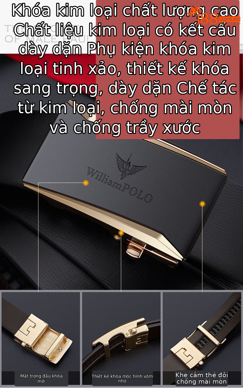 Thắt lưng da bò nguyên chất Emperor Paul kiểu khóa kim công sở — 120cm, 130cm, 110cm, 125cm chi tiết 6