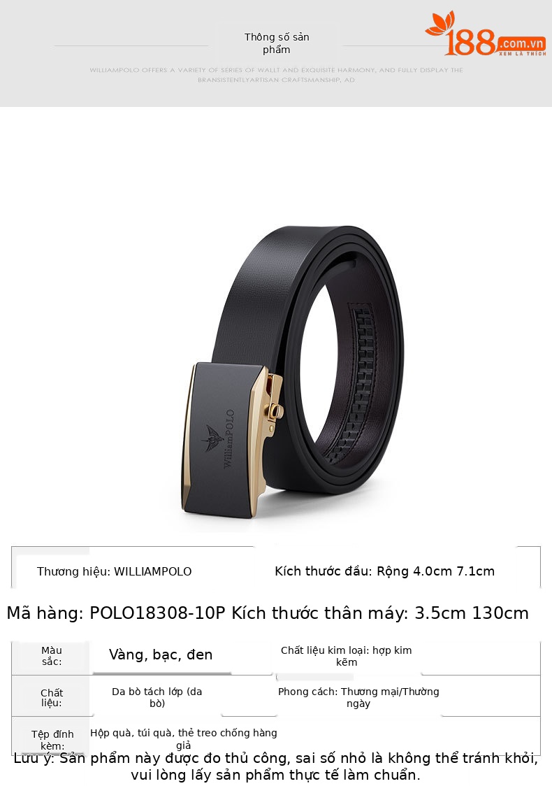 Thắt lưng da bò nguyên chất Emperor Paul kiểu khóa kim công sở — 120cm, 130cm, 110cm, 125cm chi tiết 8