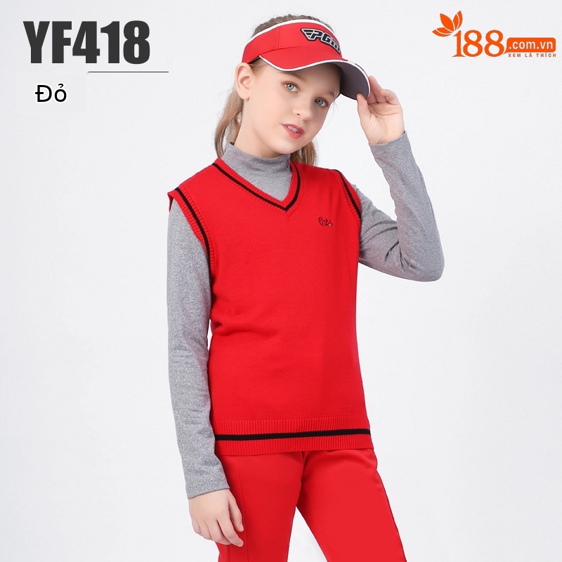 Áo vest len golf nữ trẻ em PGM mùa thu đông, form thoải mái ấm áp — Áo vest len yf418 Màu Đỏ, Áo vest len yf418 màu trắng, Áo vest len yf418 màu xanh nước biển