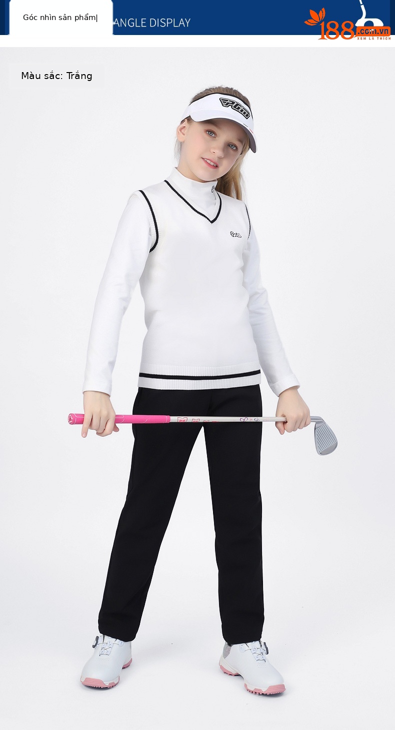 Áo vest len golf nữ trẻ em PGM mùa thu đông, form thoải mái ấm áp — Áo vest len yf418 Màu Đỏ, Áo vest len yf418 màu trắng, Áo vest len yf418 màu xanh nước biển chi tiết 4