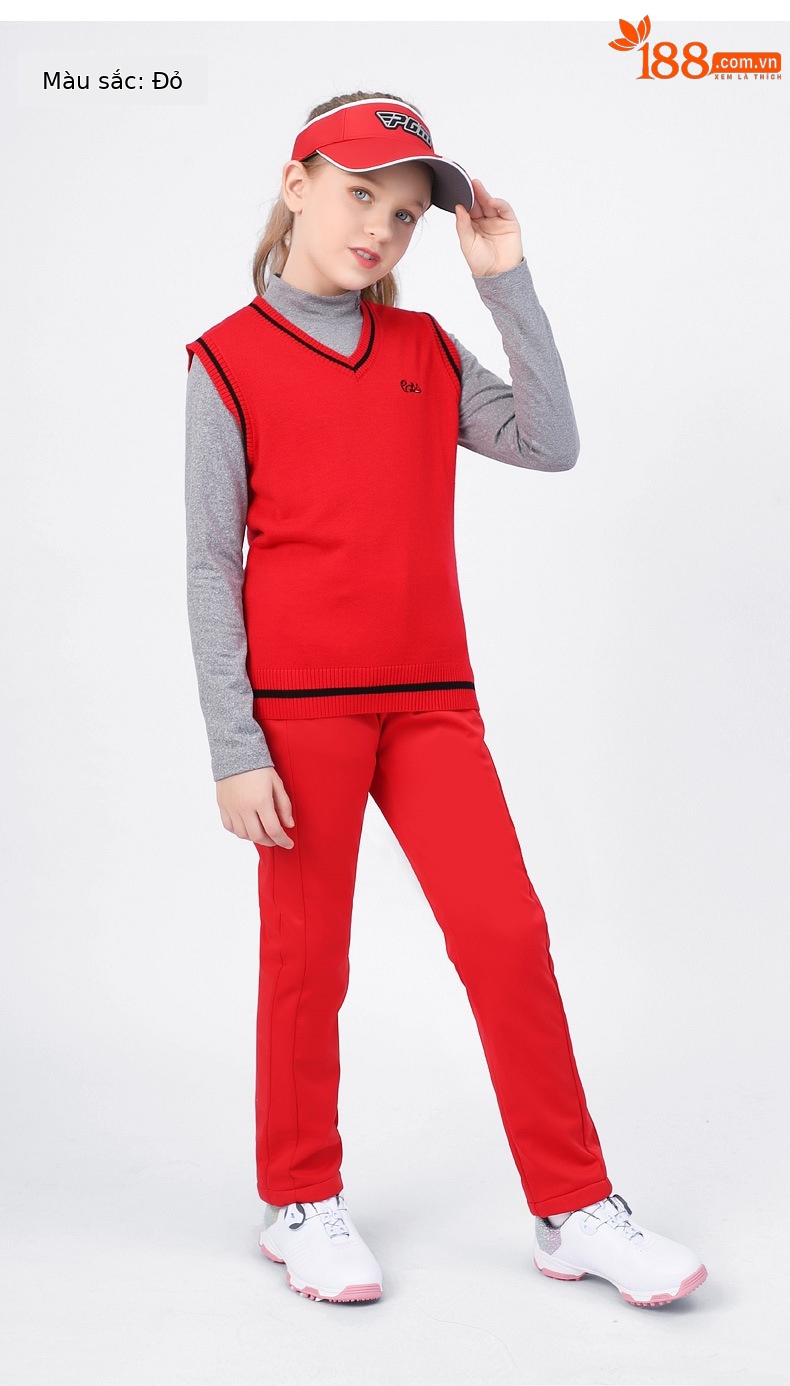 Áo vest len golf nữ trẻ em PGM mùa thu đông, form thoải mái ấm áp — Áo vest len yf418 Màu Đỏ, Áo vest len yf418 màu trắng, Áo vest len yf418 màu xanh nước biển chi tiết 8