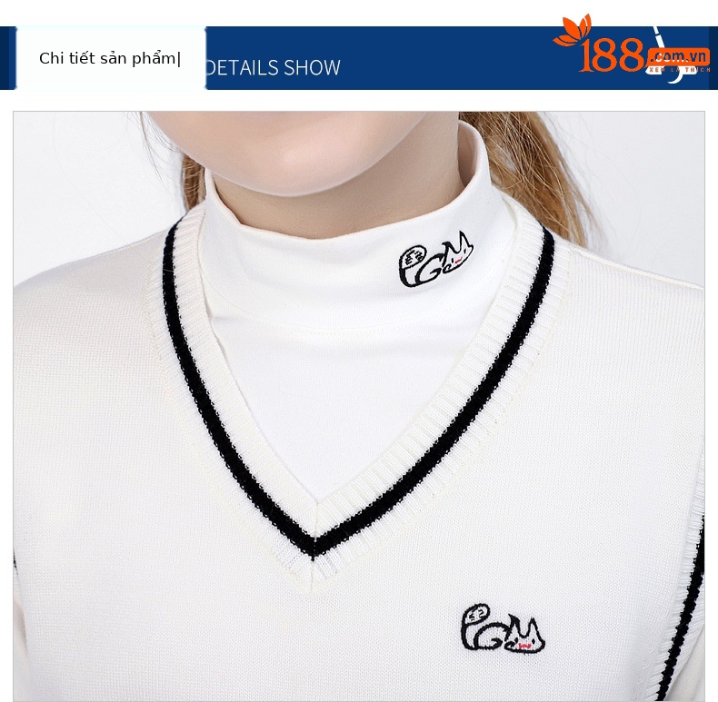 Áo vest len golf nữ trẻ em PGM mùa thu đông, form thoải mái ấm áp — Áo vest len yf418 Màu Đỏ, Áo vest len yf418 màu trắng, Áo vest len yf418 màu xanh nước biển chi tiết 10