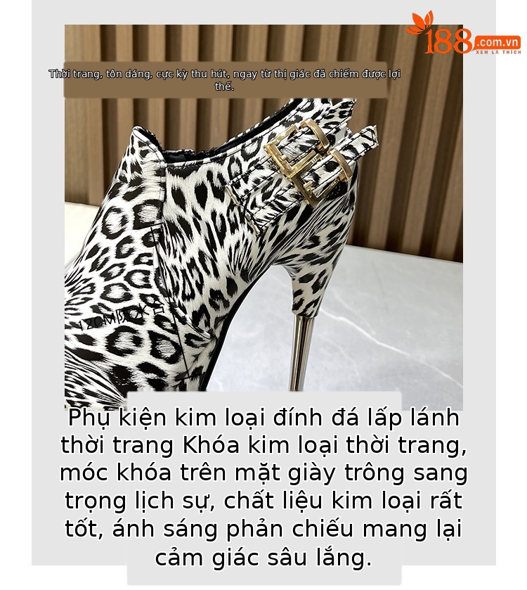 Boot nữ cổ cao quá đầu gối họa tiết da báo, gót mỏng 19 cm, khóa kim loại — Da báo trắng (19cm) không đổi trả chi tiết 6