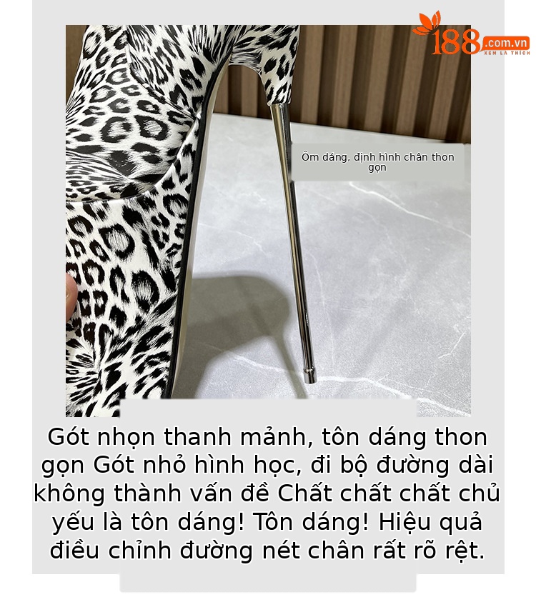 Boot nữ cổ cao quá đầu gối họa tiết da báo, gót mỏng 19 cm, khóa kim loại — Da báo trắng (19cm) không đổi trả chi tiết 8