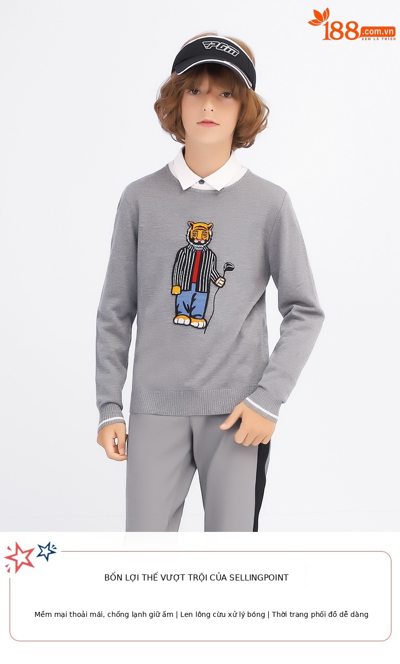 Áo vest len golf cho bé trai PGM mùa thu đông, form thoải mái ấm áp — Yf437-áo len màu xám, Yf436-áo vest len màu xanh nước biển, YF433-Màu đen, YF436-Áo vest len màu đen chi tiết 22