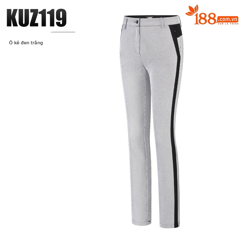 Quần nữ golf họa tiết răng sói (Houndstooth) phối sọc, thiết kế ôm vừa vặn — KUZ119-Quần nữ ca rô đen trắng