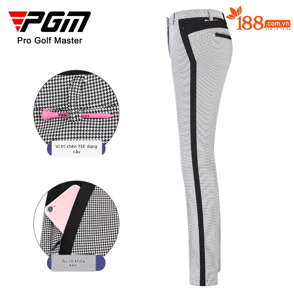 Quần nữ golf họa tiết răng sói (Houndstooth) phối sọc, thiết kế ôm vừa vặn — KUZ119-Quần nữ ca rô đen trắng
