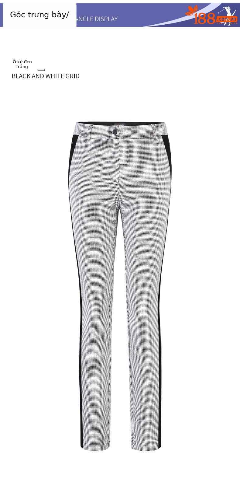 Quần nữ golf họa tiết răng sói (Houndstooth) phối sọc, thiết kế ôm vừa vặn — KUZ119-Quần nữ ca rô đen trắng chi tiết 8