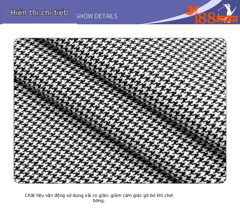 Quần nữ golf họa tiết răng sói (Houndstooth) phối sọc, thiết kế ôm vừa vặn — KUZ119-Quần nữ ca rô đen trắng chi tiết 11