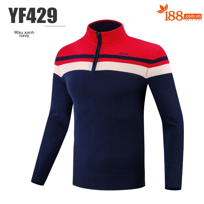 Áo len golf nam dài tay cổ đứng PGM phối màu giữ ấm — YF429-màu xanh hải quân, YF429-Màu đen