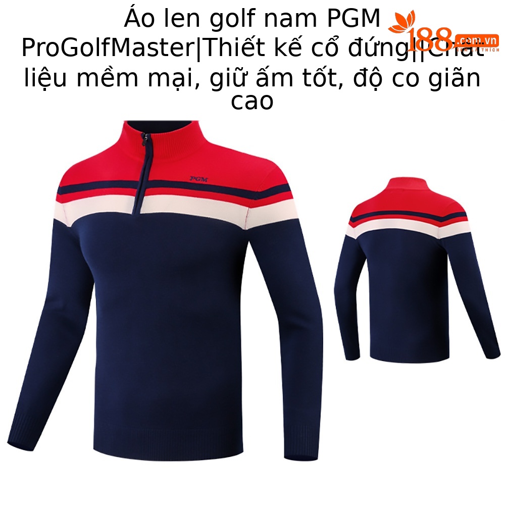 Áo len golf nam dài tay cổ đứng PGM phối màu giữ ấm — YF429-màu xanh hải quân, YF429-Màu đen
