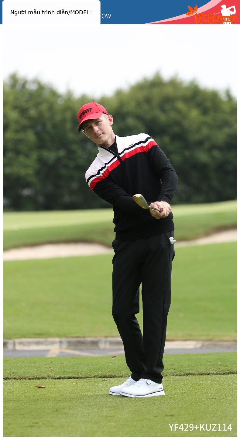 Áo len golf nam dài tay cổ đứng PGM phối màu giữ ấm — YF429-màu xanh hải quân, YF429-Màu đen chi tiết 4
