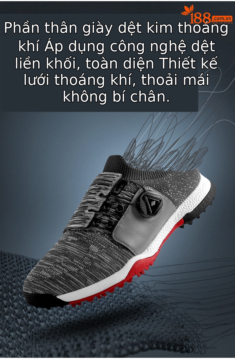 Giày golf nam PGM mặt lưới khóa xoay nhẹ thoáng khí — XZ182 màu xám chi tiết 3