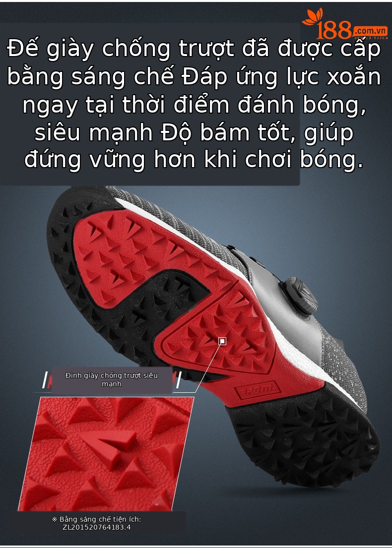 Giày golf nam PGM mặt lưới khóa xoay nhẹ thoáng khí — XZ182 màu xám chi tiết 7