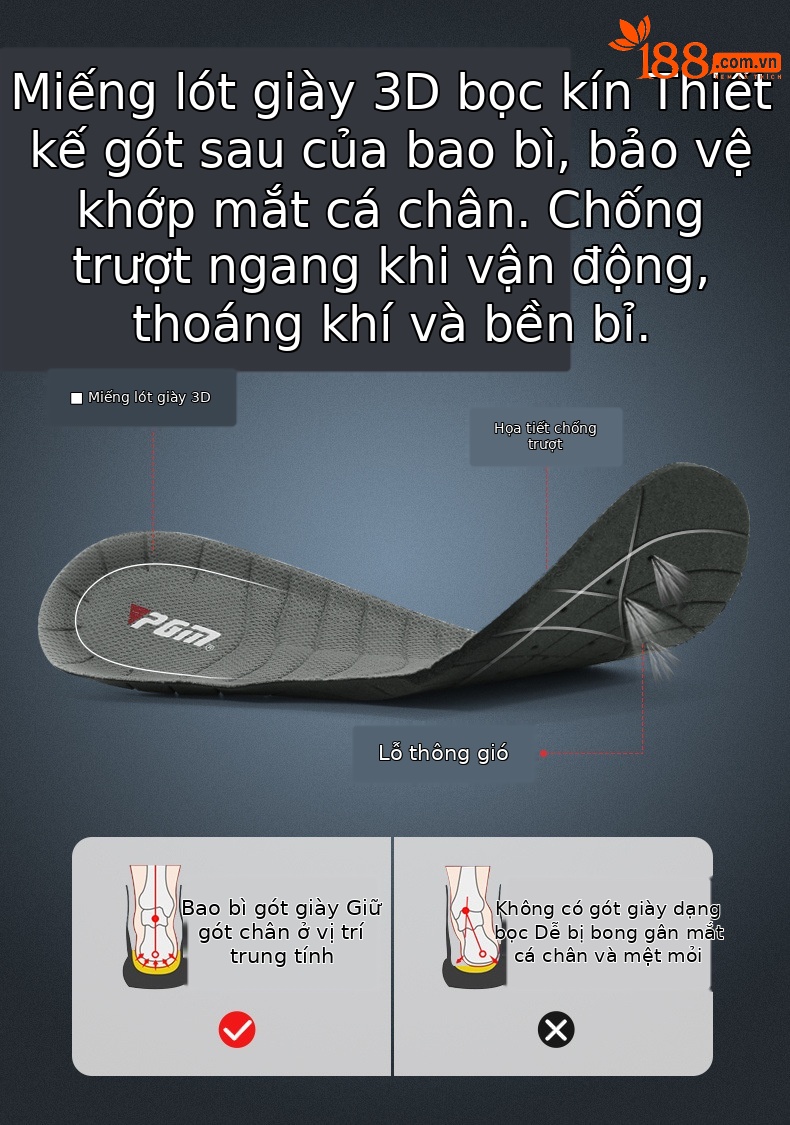 Giày golf nam PGM mặt lưới khóa xoay nhẹ thoáng khí — XZ182 màu xám chi tiết 8