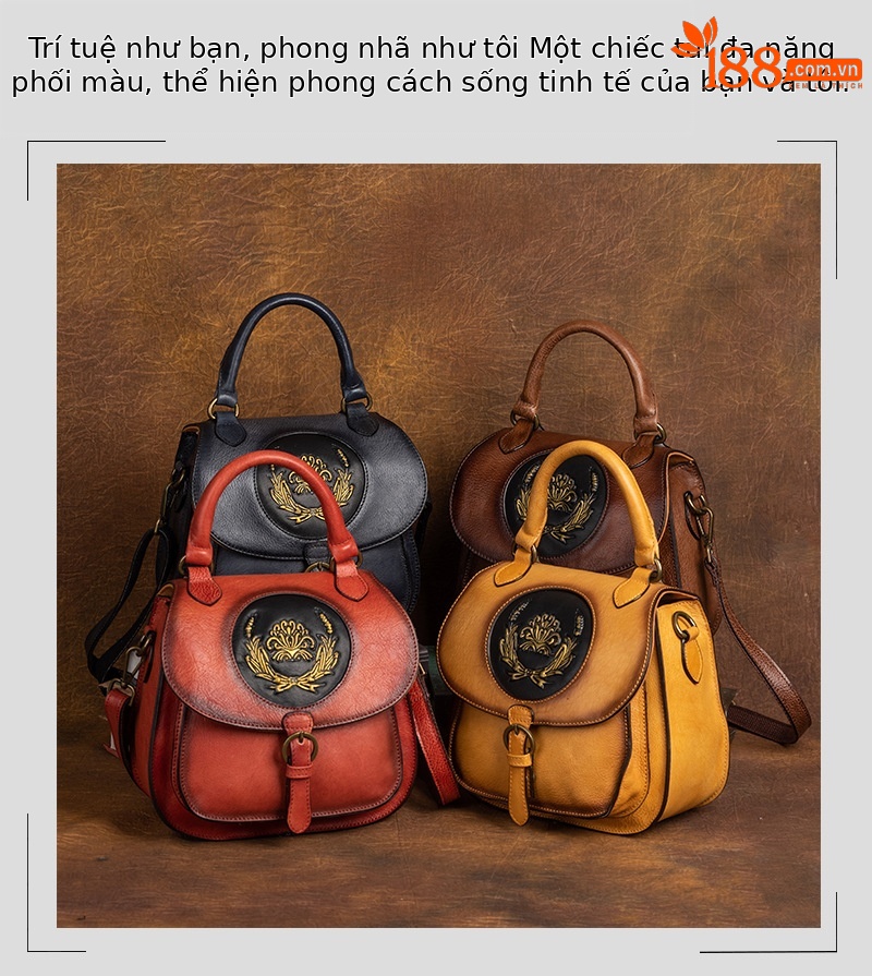 Túi xách tay nữ da bò dập nổi phong cách cổ điển, quai xách tay đa năng — Nâu cổ điển, Nâu đỏ cổ điển, Xám cổ điển, Vàng cổ điển chi tiết 3