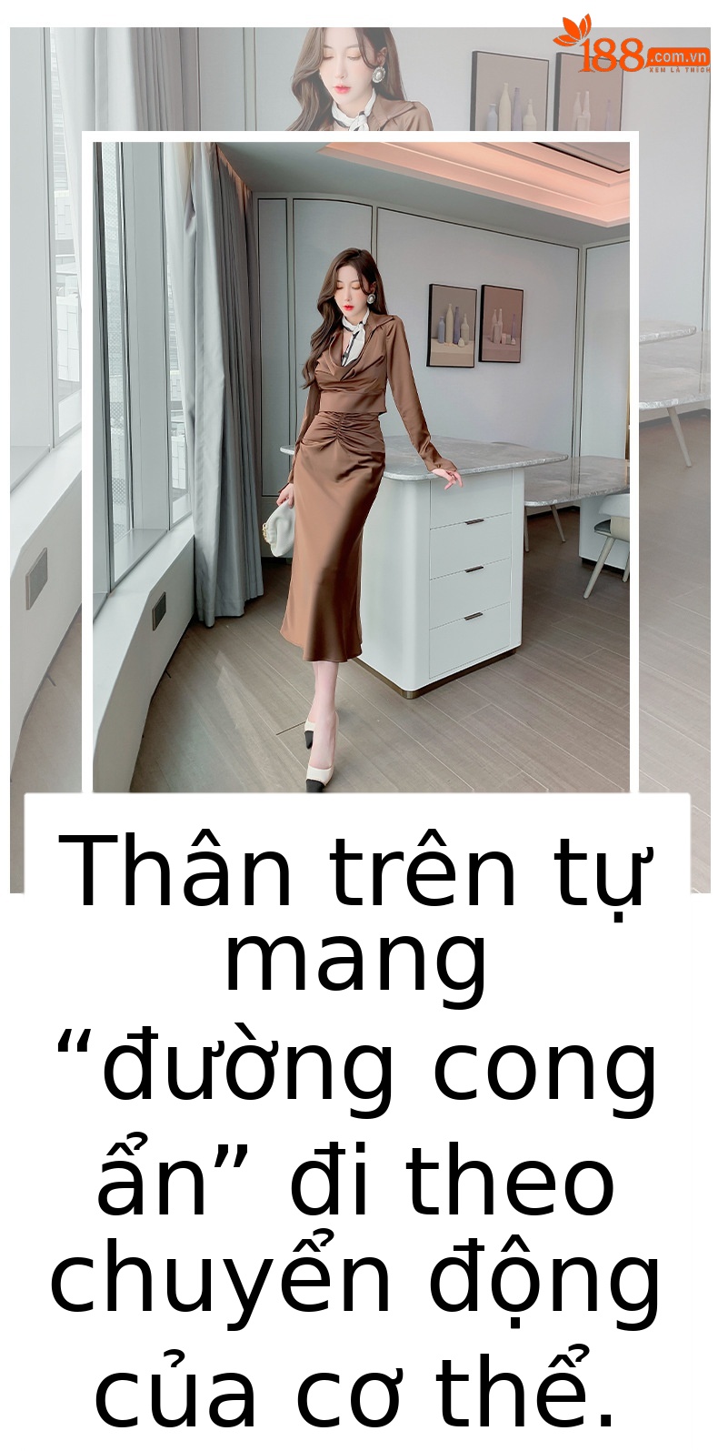 Bộ váy đuôi cá hai mảnh cổ V ôm eo dáng dài — Màu cà phê chi tiết 1