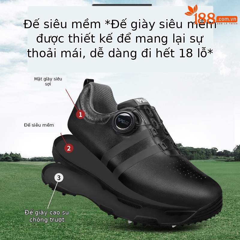 Giày golf nam PGM chống thấm nước, khóa xoay nhanh, đế chống trơn trượt — Giày nam XZ186 màu đen