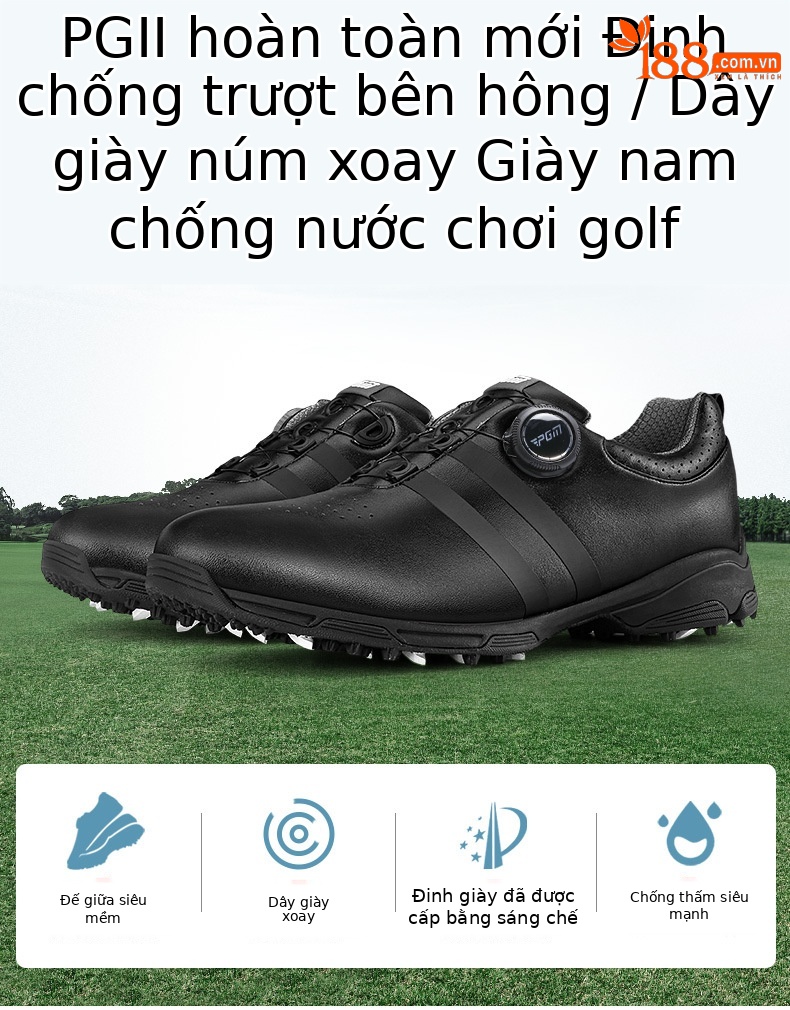 Giày golf nam PGM chống thấm nước, khóa xoay nhanh, đế chống trơn trượt — Giày nam XZ186 màu đen chi tiết 2