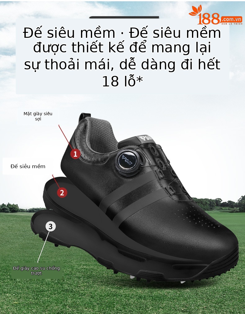 Giày golf nam PGM chống thấm nước, khóa xoay nhanh, đế chống trơn trượt — Giày nam XZ186 màu đen chi tiết 4