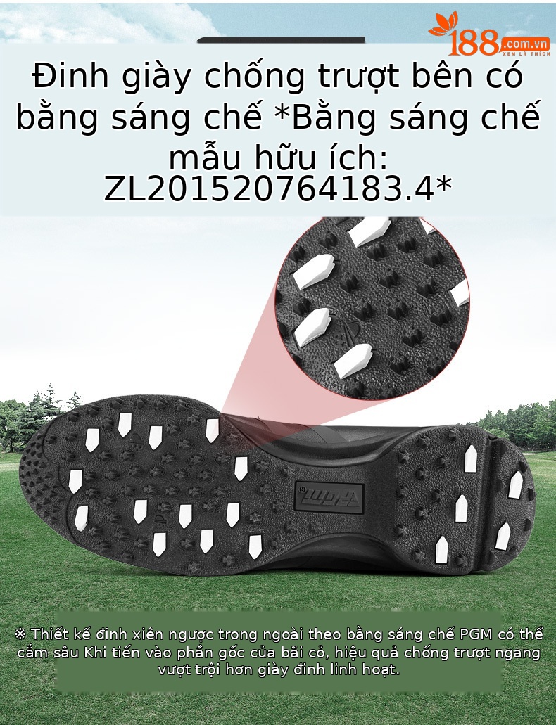 Giày golf nam PGM chống thấm nước, khóa xoay nhanh, đế chống trơn trượt — Giày nam XZ186 màu đen chi tiết 5