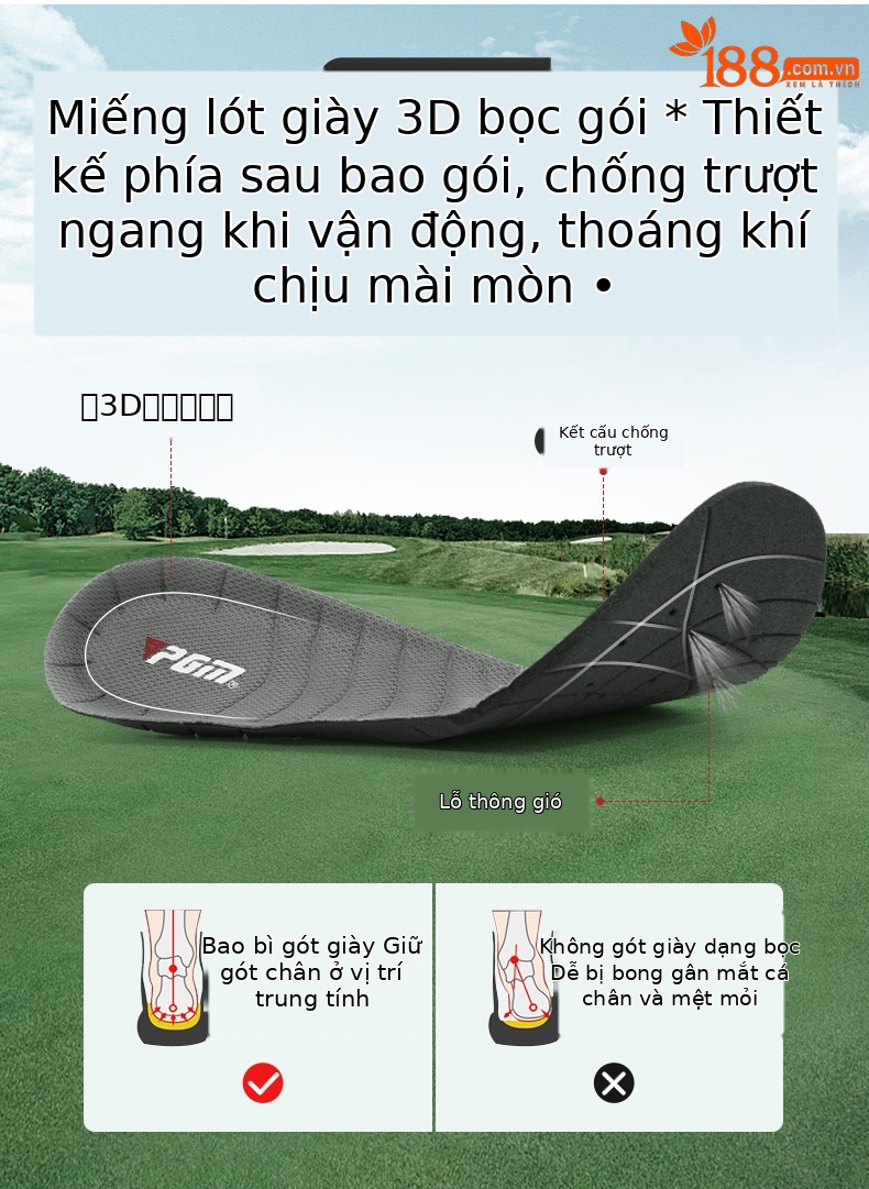 Giày golf nam PGM chống thấm nước, khóa xoay nhanh, đế chống trơn trượt — Giày nam XZ186 màu đen chi tiết 6