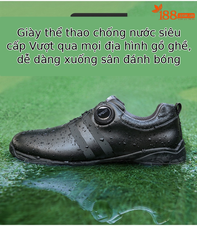 Giày golf nam PGM chống thấm nước, khóa xoay nhanh, đế chống trơn trượt — Giày nam XZ186 màu đen chi tiết 7