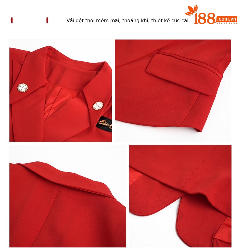 Set vest nữ hai hàng khuy phong cách Anh quốc thanh lịch — Màu đỏ chi tiết 3