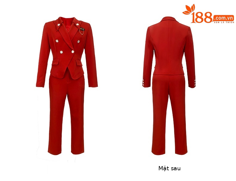 Set vest nữ hai hàng khuy phong cách Anh quốc thanh lịch — Màu đỏ chi tiết 5