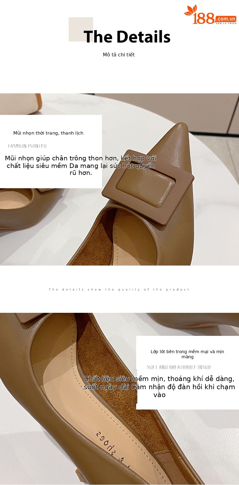 Giày cao gót nữ mũi nhọn phong cách Hàn Quốc, gót vuông 7 cm — Màu mơ 7cm chi tiết 4