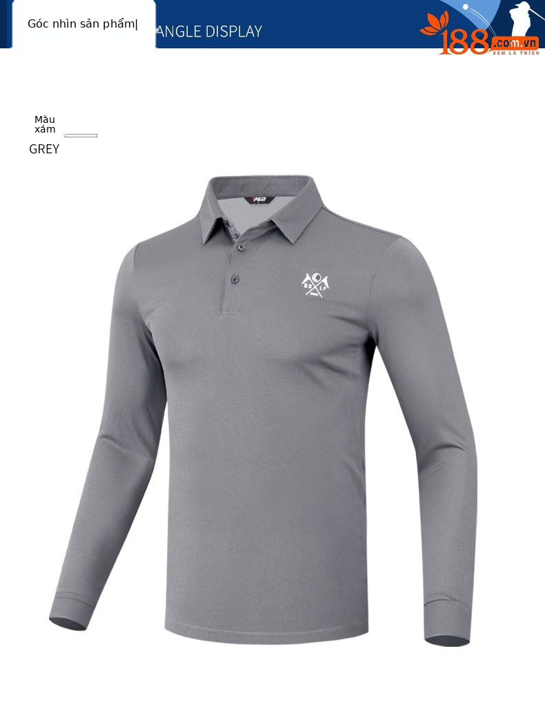 Áo thun dài tay golf nam PGM vải chức năng nhanh khô thoáng khí — YF445 màu xanh hải quân, YF445 Đen Xanh Navy, YF445 màu xanh nhạt, YF445 màu xám chi tiết 2
