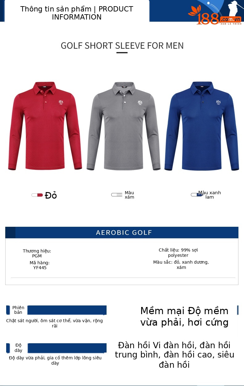 Áo thun dài tay golf nam PGM vải chức năng nhanh khô thoáng khí — YF445 màu xanh hải quân, YF445 Đen Xanh Navy, YF445 màu xanh nhạt, YF445 màu xám chi tiết 11