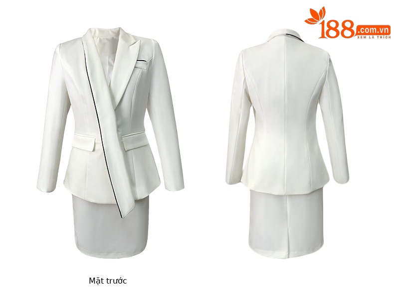 Set công sở nữ áo vest blazer và chân váy hai mảnh kiểu mới — Màu trắng chi tiết 5