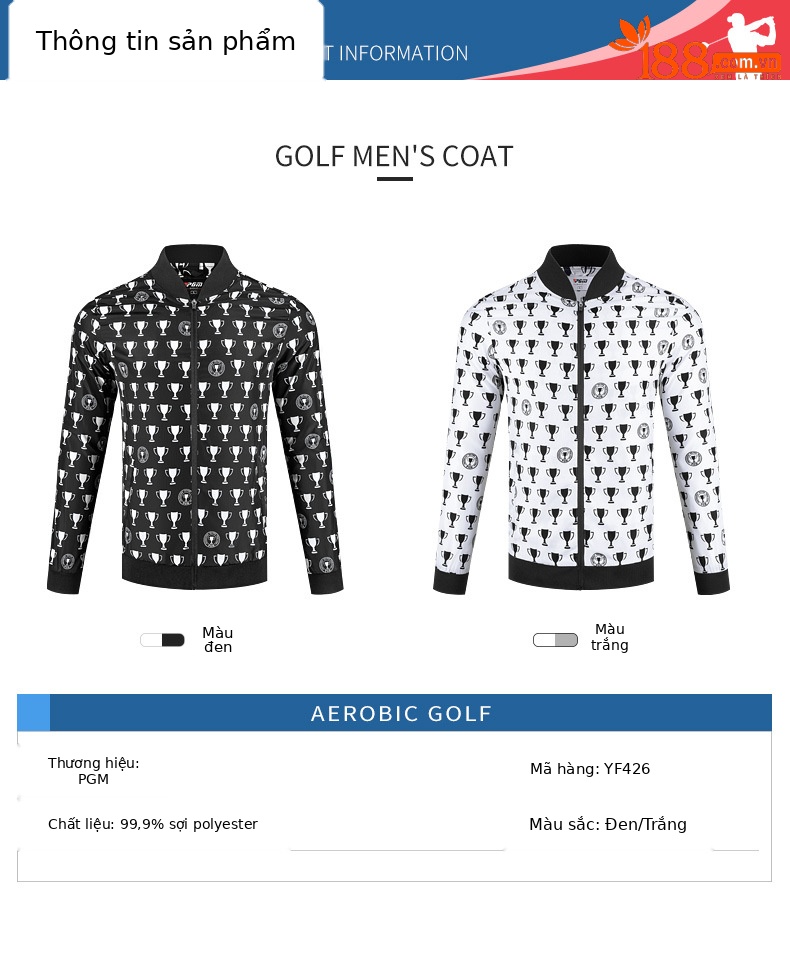 Áo khoác golf nam chống gió chống mưa thu đông PGM YF426 — YF426 màu trắng, YF426 màu đen chi tiết 2