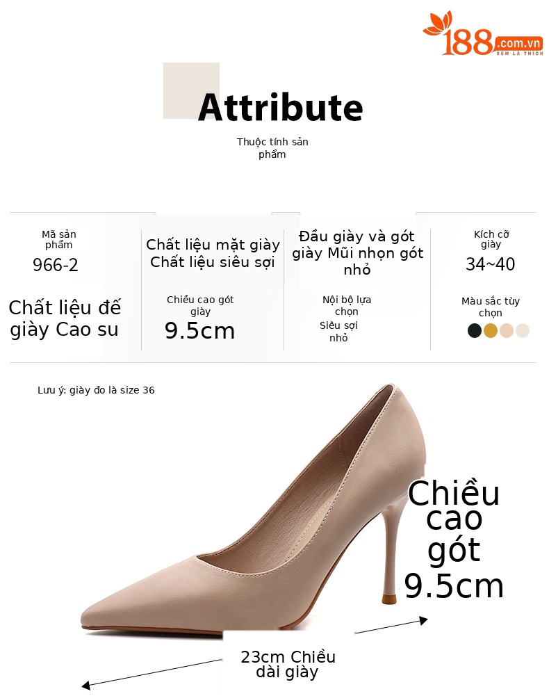 Giày cao gót mũi nhọn nữ phong cách cổ điển, thiết kế thanh lịch đi làm — Màu nâu chi tiết 3