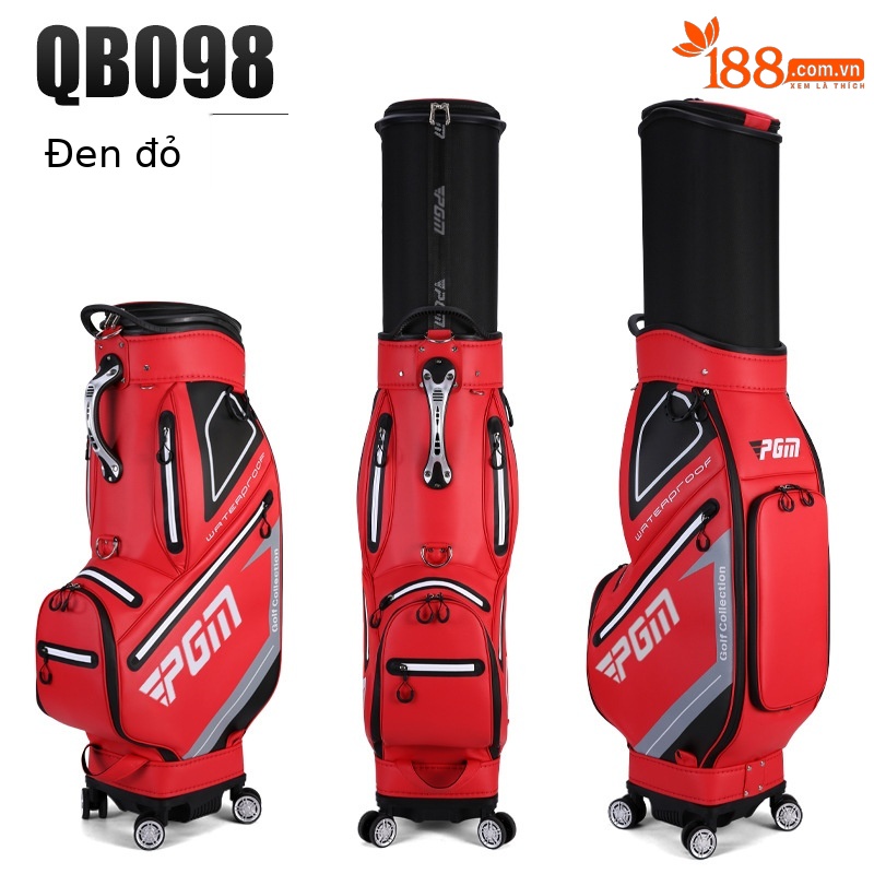 Túi golf PGM bốn bánh đẩy phẳng chống nước, dạng kính thiên văn, ký gửi hàng không — QB098 [đen đỏ], QB098 [màu xám đen]