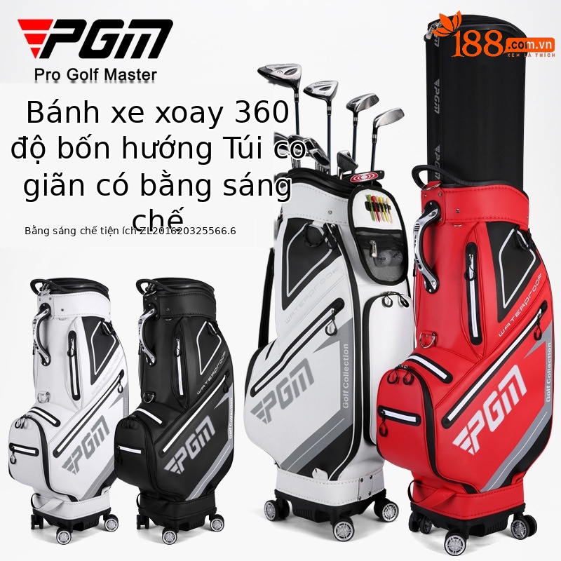 Túi golf PGM bốn bánh đẩy phẳng chống nước, dạng kính thiên văn, ký gửi hàng không — QB098 [đen đỏ], QB098 [màu xám đen]
