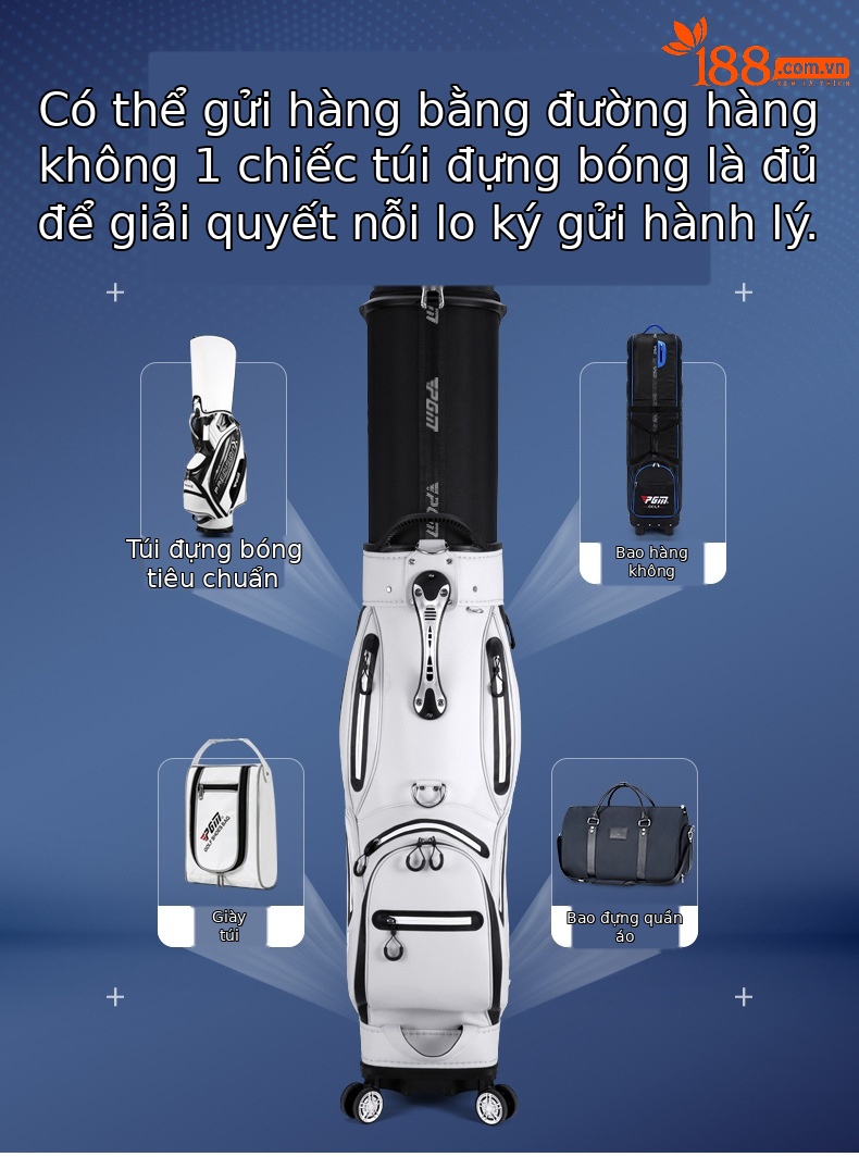 Túi golf PGM bốn bánh đẩy phẳng chống nước, dạng kính thiên văn, ký gửi hàng không — QB098 [đen đỏ], QB098 [màu xám đen] chi tiết 3