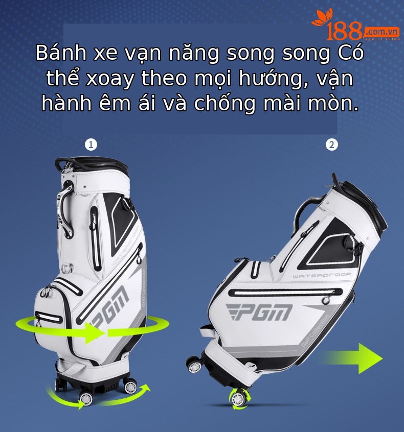 Túi golf PGM bốn bánh đẩy phẳng chống nước, dạng kính thiên văn, ký gửi hàng không — QB098 [đen đỏ], QB098 [màu xám đen] chi tiết 4