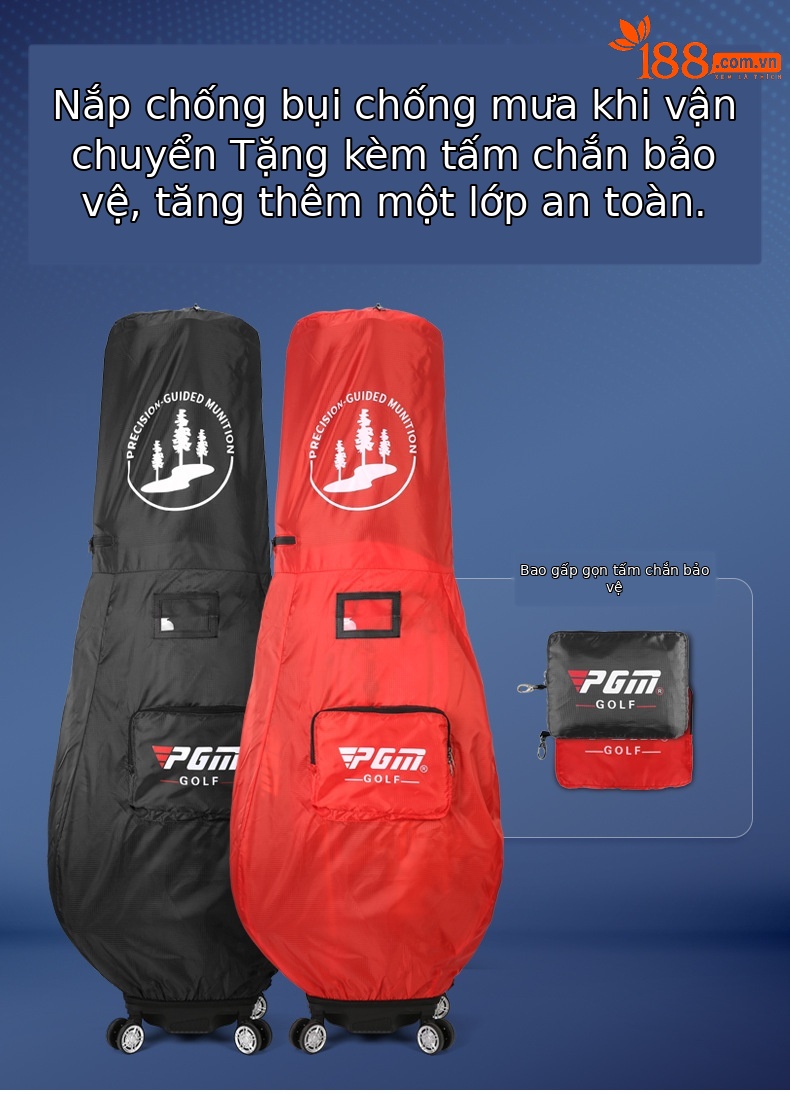 Túi golf PGM bốn bánh đẩy phẳng chống nước, dạng kính thiên văn, ký gửi hàng không — QB098 [đen đỏ], QB098 [màu xám đen] chi tiết 5