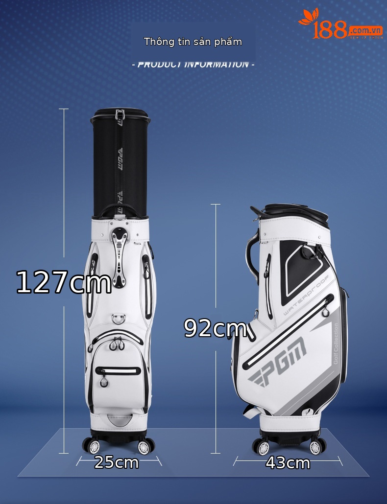 Túi golf PGM bốn bánh đẩy phẳng chống nước, dạng kính thiên văn, ký gửi hàng không — QB098 [đen đỏ], QB098 [màu xám đen] chi tiết 6