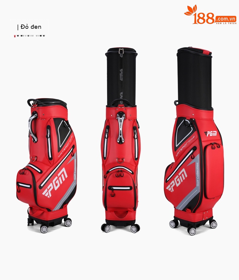 Túi golf PGM bốn bánh đẩy phẳng chống nước, dạng kính thiên văn, ký gửi hàng không — QB098 [đen đỏ], QB098 [màu xám đen] chi tiết 9