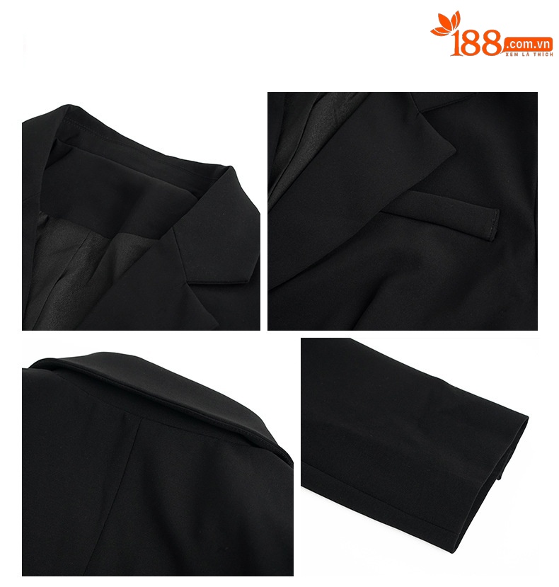 Bộ hai món áo blazer ngắn thanh lịch và chân váy cạp cao — Màu đen chi tiết 3