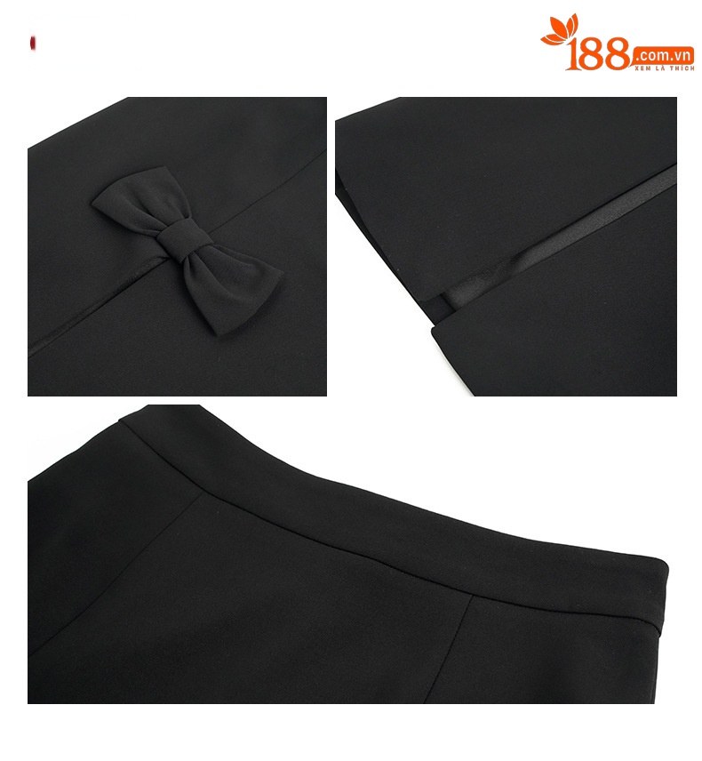 Bộ hai món áo blazer ngắn thanh lịch và chân váy cạp cao — Màu đen chi tiết 4
