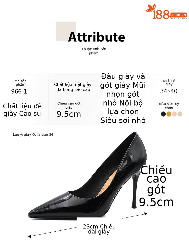 Giày cao gót nữ mũi nhọn phong cách Hàn Quốc, màu trơn chuyên nghiệp — Màu đen chi tiết 3