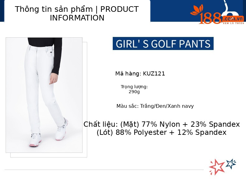 Quần thể thao golf bé gái PGM thu đông co giãn thoáng khí — KUZ121 Cô Gái Quần golf màu đen, KUZ121 bé gái quần Golf màu trắng, KUZ121 Cô Gái Quần golf màu xanh nước ngoài chi tiết 4