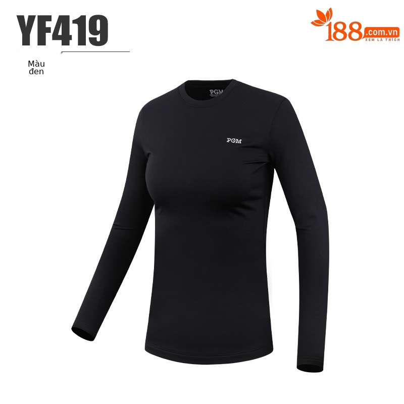 Áo thun golf nữ cổ tròn dài tay lót lông cừu ấm — Áo mặc trong golf nữ YF419 màu đen, Áo Sơ Mi Nữ chơi gôn màu xám YF419, YF419 nữ Golf mặc trong màu trắng