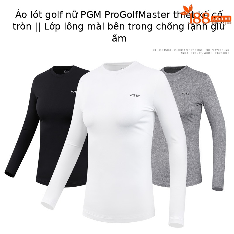 Áo thun golf nữ cổ tròn dài tay lót lông cừu ấm — Áo mặc trong golf nữ YF419 màu đen, Áo Sơ Mi Nữ chơi gôn màu xám YF419, YF419 nữ Golf mặc trong màu trắng
