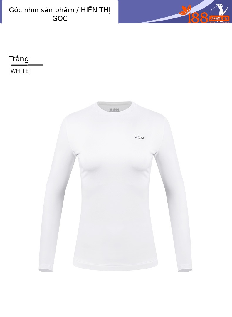 Áo thun golf nữ cổ tròn dài tay lót lông cừu ấm — Áo mặc trong golf nữ YF419 màu đen, Áo Sơ Mi Nữ chơi gôn màu xám YF419, YF419 nữ Golf mặc trong màu trắng chi tiết 10